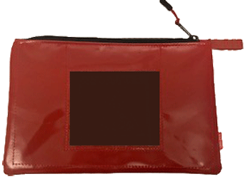 Trousse en bâche rouge avec fenêtre pour étiquette