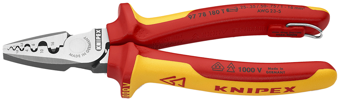 Knipex - Pince à sertir pour embouts de fils - isolée 1000V - n°1 - 97 78 T - EAN 4003773081531 - Bugnard.ch