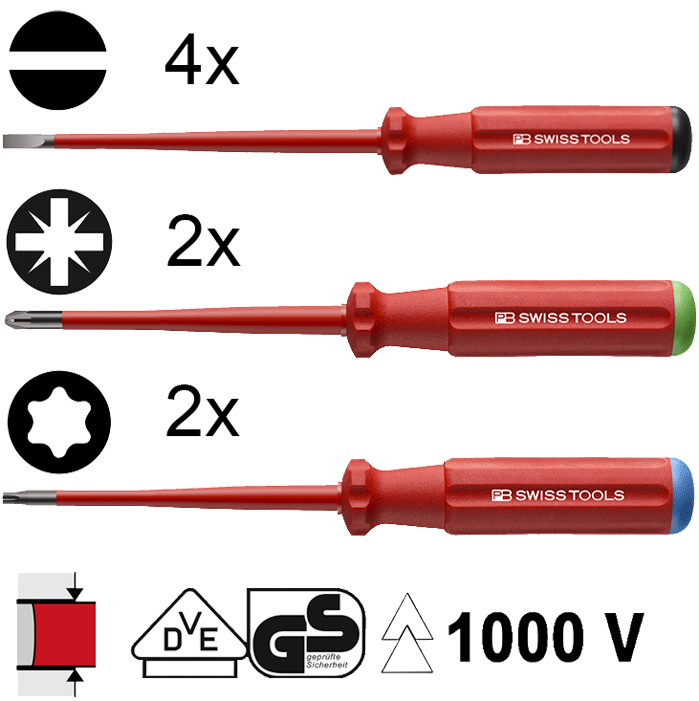PB Swiss Tools - Jeu de tournevis 8 pièces - isolé 1000 V - n°1 - Bugnard.ch