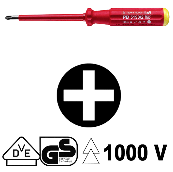 PB Swiss Tools - PB 5190 - Tournevis - Phillips - isolé 1000 V - n°1 - PB 5190 - Bugnard.ch