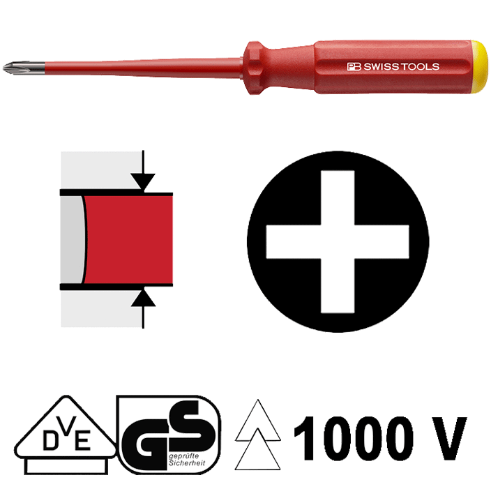 PB Swiss Tools - PB 5190 SL - Tournevis Slim - Phillips - isolé 1000 V - n°1 - PB 5190 SL - Bugnard.ch