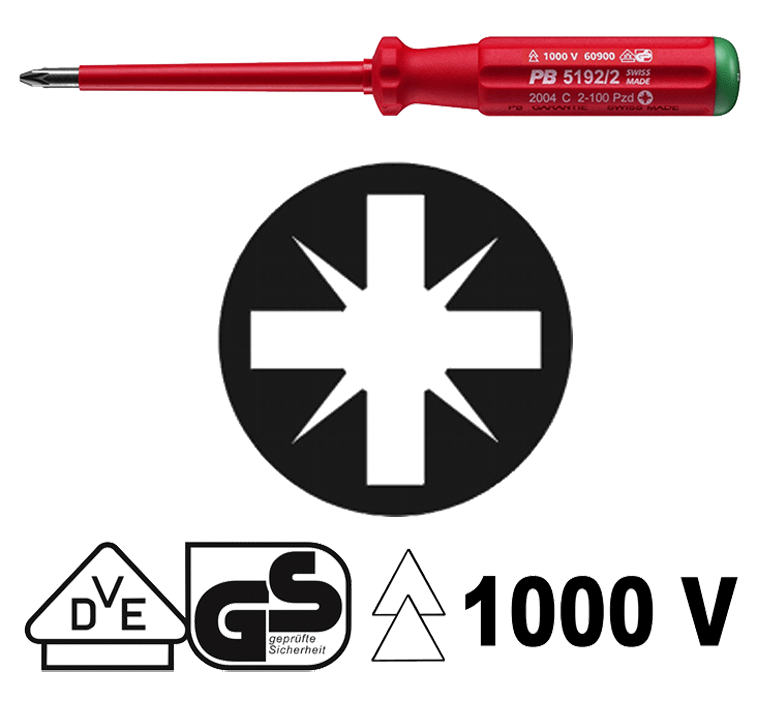 PB Swiss Tools - PB 5192 - Tournevis - Pozidriv - isolé 1000 V - n°1 - PB 5192 - Bugnard.ch