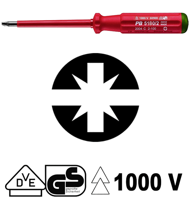PB Swiss Tools - PB 5180 - Tournevis - Pozidriv/à fente - isolé 1000 V - n°1 - PB 5180 - Bugnard.ch