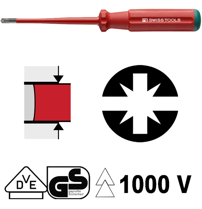 PB Swiss Tools - PB 5180 SL - Tournevis Slim - Pozidriv/À fente - isolé 1000 V - n°1 - PB 5180 SL - Bugnard.ch