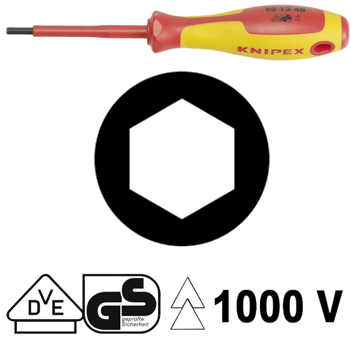 Knipex - 98 13 - Clé mâle - Six pans intérieurs - isolé 1000 V - n°1 - 98 13 - Bugnard.ch