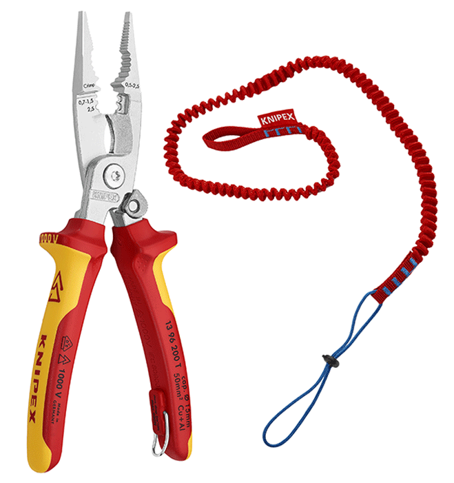 Pince universelle d'électricien - 6 fonctions - 1000 V - Tethered - Knipex  13 96 T 