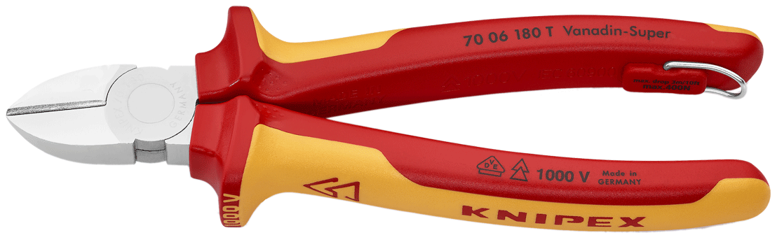 Knipex - 70 06 T - Pince coupant de côté - forme suédoise - 1000 V - Tethered - n°3 - 70 06 T - Bugnard.ch