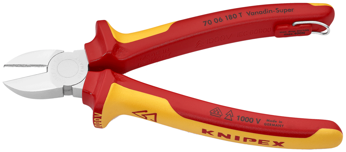 Knipex - 70 06 T - Pince coupant de côté - forme suédoise - 1000 V - Tethered - n°4 - 70 06 T - Bugnard.ch