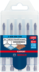 Bosch - EXPERT HEX-9 HardCeramic - Forets pour carrelage - à queue six pans 1/4"