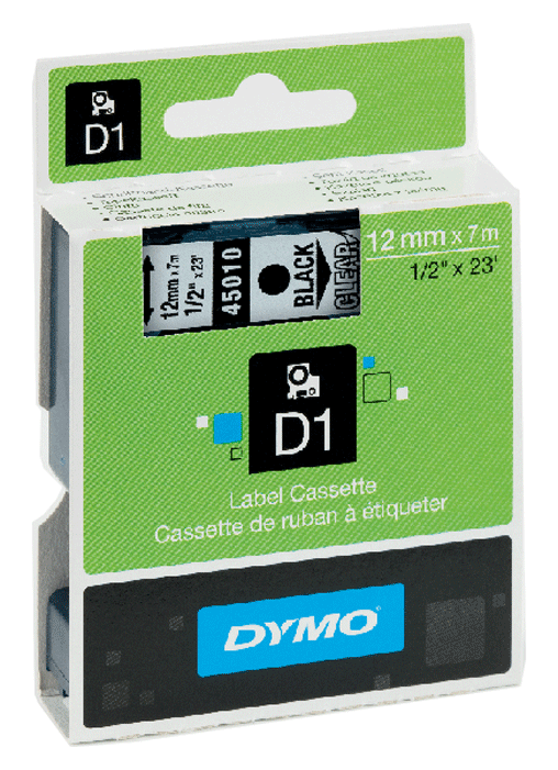 Dymo - D1 - Cassette de ruban à étiqueter - noir sur transparent - n°1 - D1 - Bugnard.ch