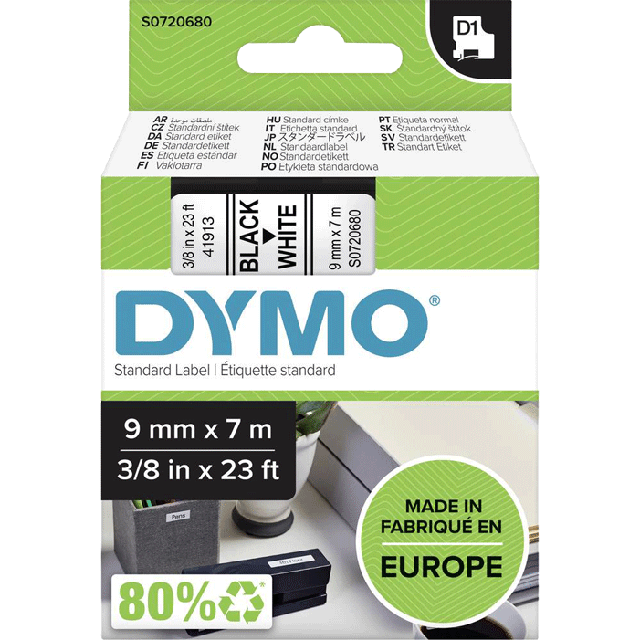 Dymo - D1 - Cassette de ruban à étiqueter - noir sur blanc - n°1 - D1 - Bugnard.ch