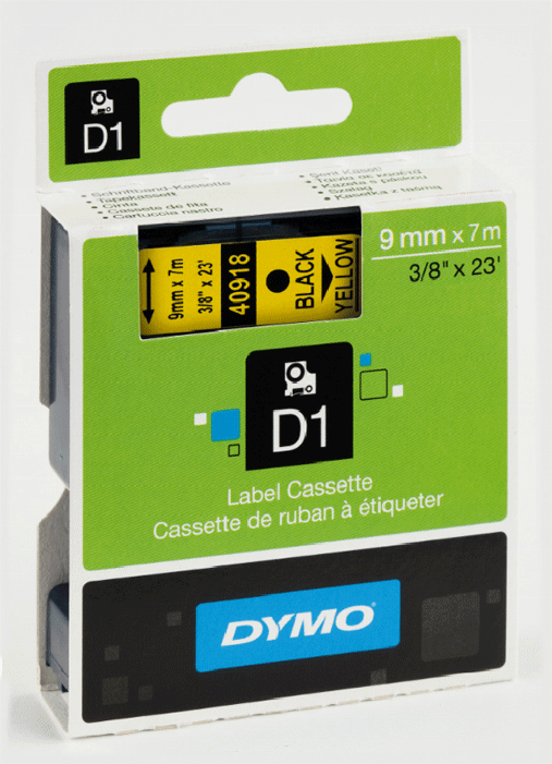 Dymo - D1 - Cassette de ruban à étiqueter - noir sur jaune - n°1 - D1 - Bugnard.ch