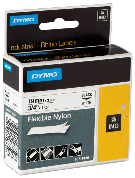 Dymo - Cassette de ruban à étiqueter - noir sur blanc - nylon - n°1 - 18489 - EAN 0071701187598 - Bugnard.ch