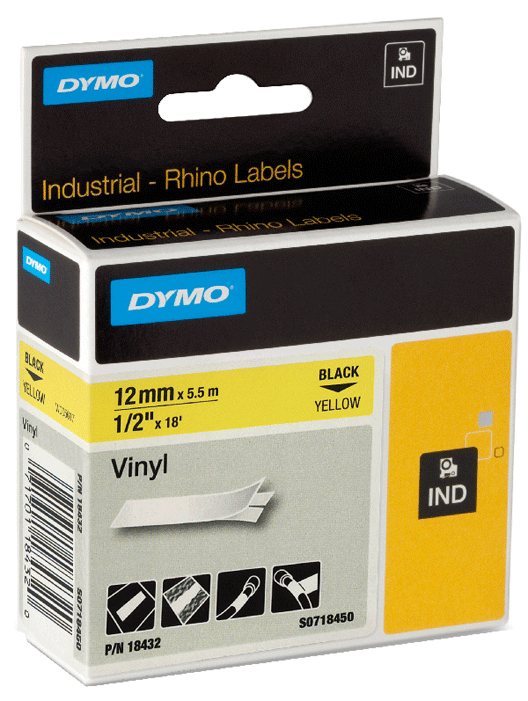 Dymo - 18432 - Cassette de ruban à étiqueter - noir sur jaune - vinyle - n°1 - 18432 - EAN 0071701184320 - Bugnard.ch