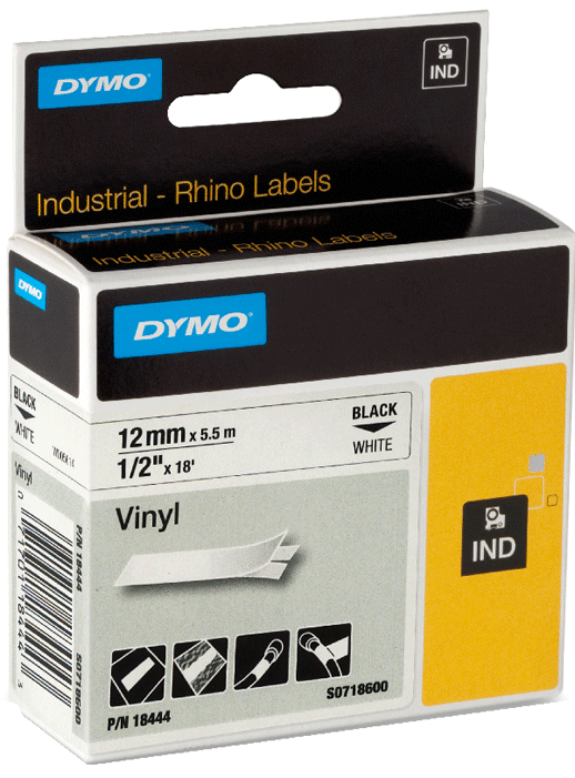 Dymo - 18443 - Cassette de ruban à étiqueter - noir sur blanc - vinyle - n°1 - 18443 - EAN 0071701184436 - Bugnard.ch