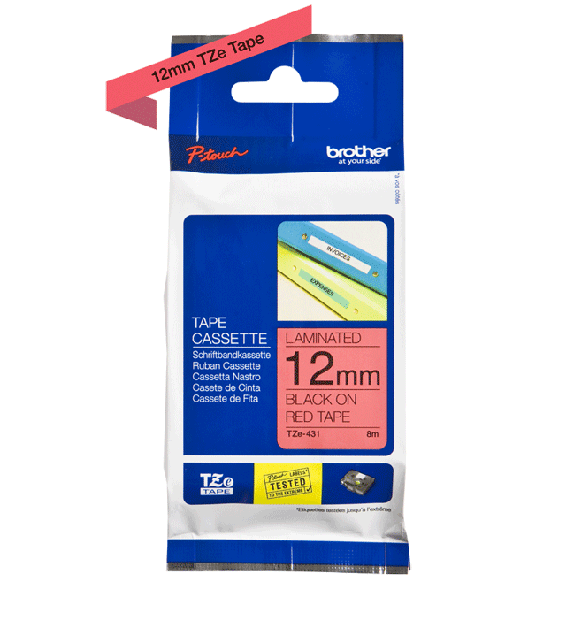Brother - P-Touch TZe Tape - Cassette de ruban à étiqueter - noir sur rouge - n°1 - P-Touch TZe Tape - Bugnard.ch