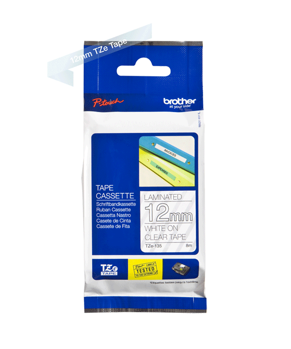 Brother - P-Touch TZe Tape - Cassette de ruban à étiqueter - blanc sur transparent - n°1 - P-Touch TZe Tape - EAN 4977766684903 - Bugnard.ch