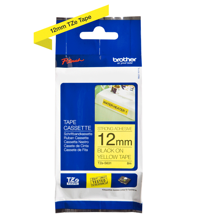 Brother - P-Touch TZe Tape - Cassette de ruban à étiqueter - noir sur jaune - extra fort - n°1 - P-Touch TZe Tape - Bugnard.ch