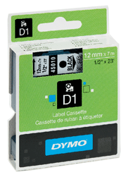 Dymo - D1 - Cassette de ruban à étiqueter - noir sur transparent