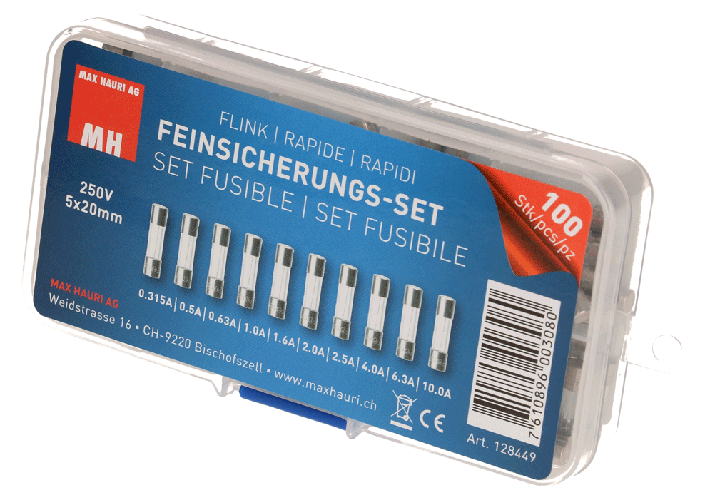 Max Hauri - Set de fusibles 250 V - 100 pces - n°1 - EAN 7610896003080 - Bugnard.ch