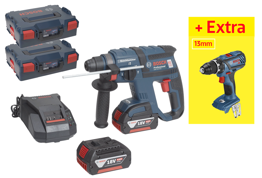 Bosch - Set perforateur électro-pneumatique 18 V + Visseuse-perceuse 18 V - n°2 - GBH 18 V-EC + GSR 18V-28 - Bugnard.ch