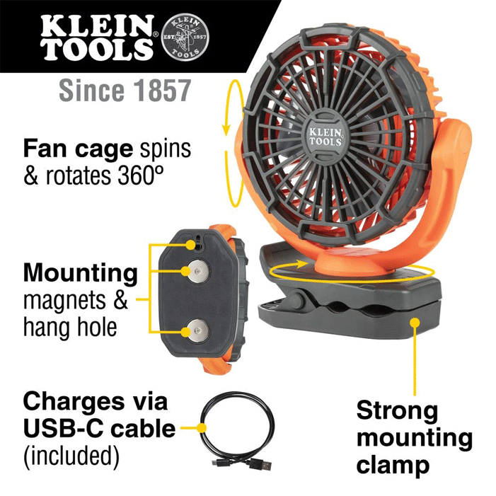 Klein Tools - Ventilateur personnel - rechargeable - n°4 - PJSFM1 - EAN 0092644291128 - Bugnard.ch