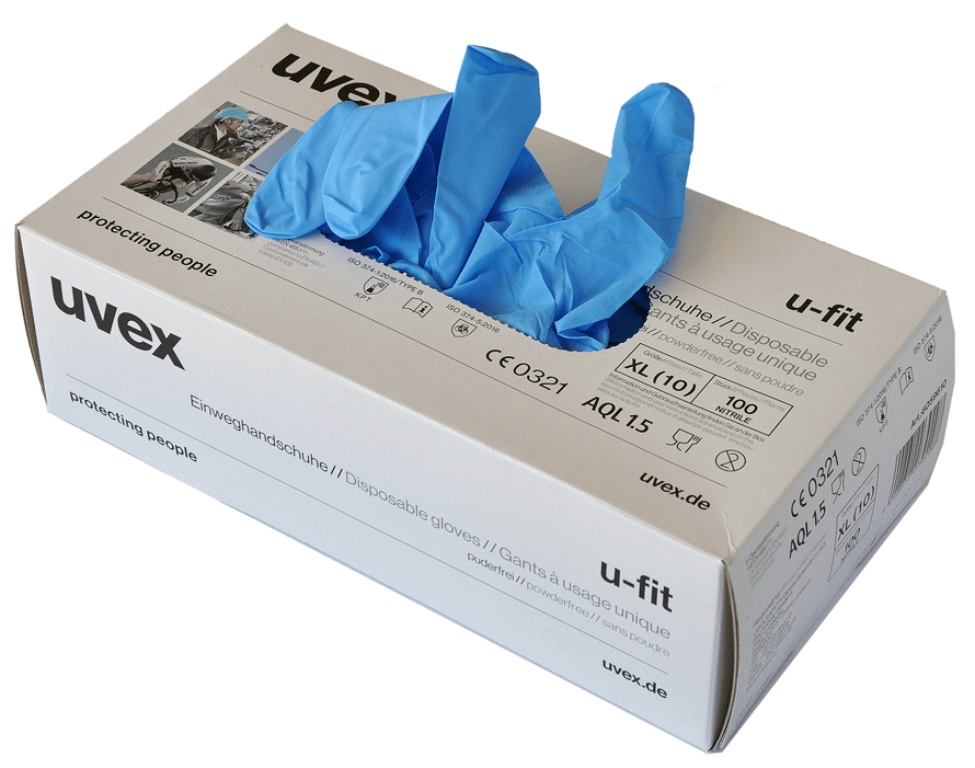 Uvex - U-Fit - Gants de protection en nitrile - à usage unique - 0.1 mm - n°3 - U-Fit - Bugnard.ch