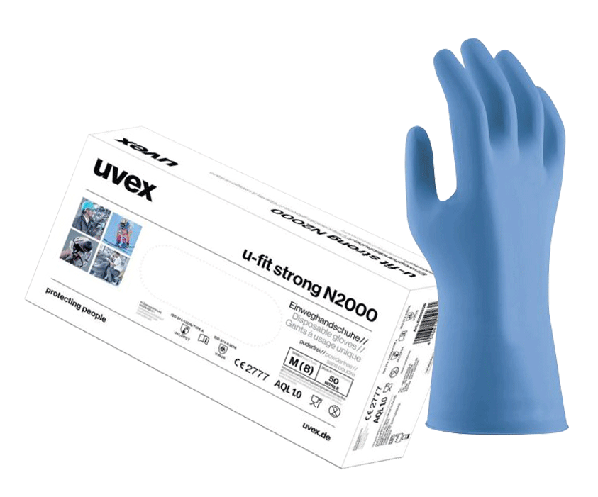 Uvex - Gants de protection en nitrile - à usage unique - 0.2 mm - n°1 - U-Fit Strong N2000 - Bugnard.ch
