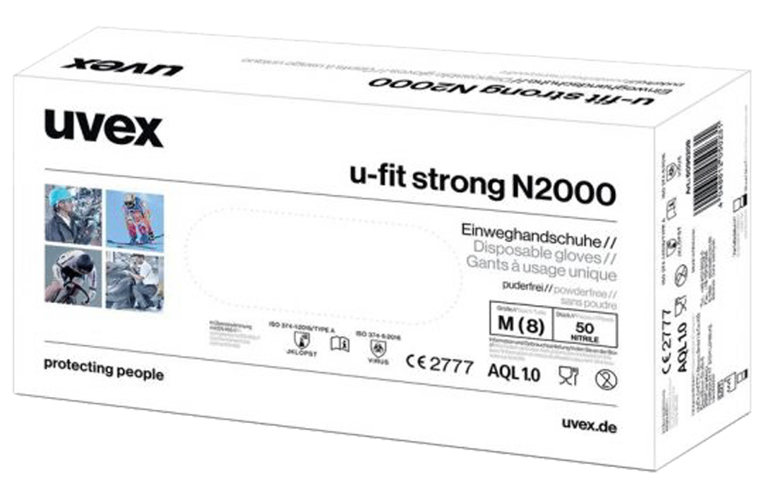 Uvex - Gants de protection en nitrile - à usage unique - 0.2 mm - n°2 - U-Fit Strong N2000 - Bugnard.ch