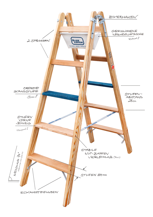 Iller-Leiter - ERGO Plus - Echelle double en hêtre - avec marches profondes - n°4 - ERGO Plus - Bugnard.ch