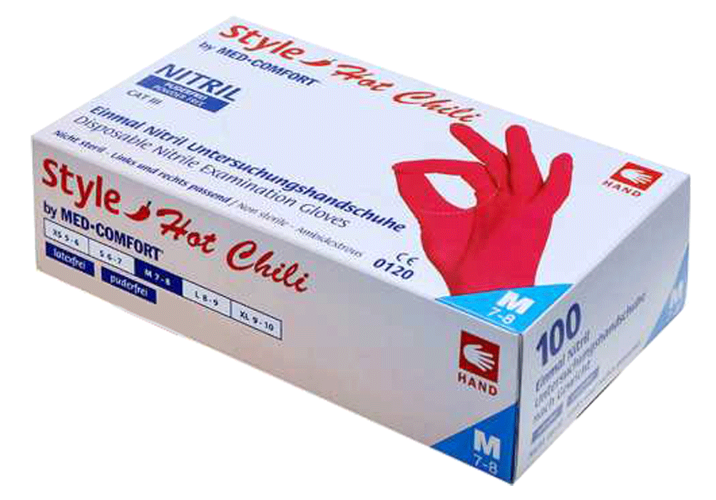 MED-COMFORT - Gants en nitrile à usage unique - non poudrés - n°3 - STYLE HOT CHILI - Bugnard.ch